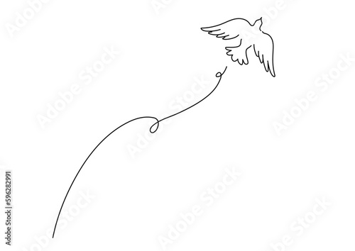 空高く舞う白い鳩のシンプルなベクター線イラスト