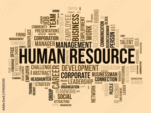 Word cloud background concept for Human resource. Business management, corporate employee development of teamwork presentation. vector illustration.