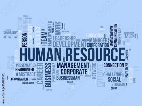 Word cloud background concept for Human resource. Business management, corporate employee development of teamwork presentation. vector illustration.
