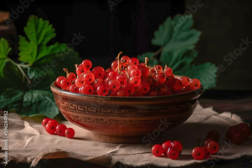 Red currant on the table. Generative AI.
