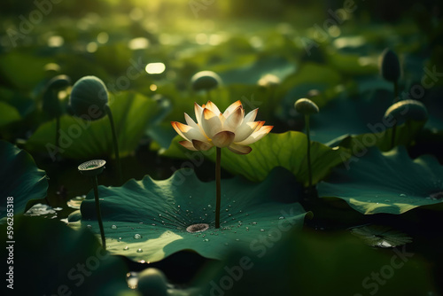 Lotus flower in pond. Generative AI.