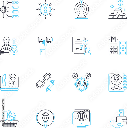 Display ads linear icons set. Impressions, Clicks, CTR (click-through rate), Conversion, Retargeting, Banner, Advertisements line vector and concept signs. Viewability,Engagement,Branding outline photo