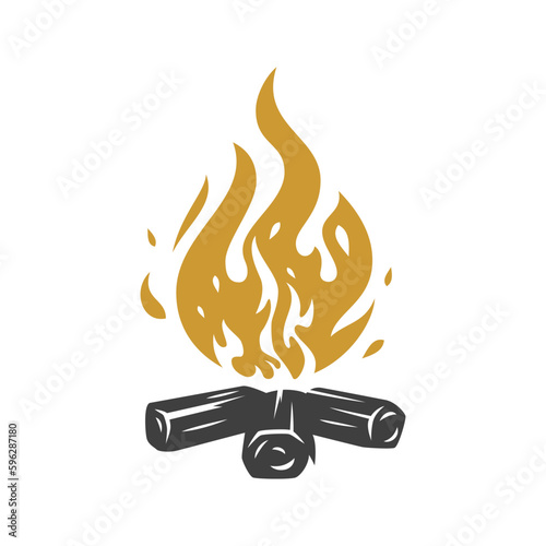 Campfire golden fire with firewood vintage icon design vector isometric illustration