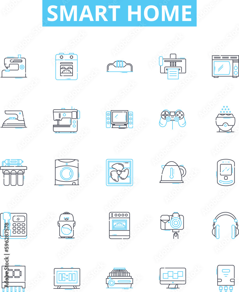 Smart home vector line icons set. Smart, Home, Automation, Smartphones, Connectivity, Lighting, Heating illustration outline concept symbols and signs Smart home vector line icons set. Smart, Home, Automation, Smartphones, Connectivity, Lighting, Heating illustration outline concept symbols and signs