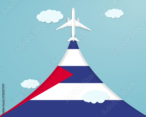 Travel to Cuba by flight, destination concept, paper cut vacation idea
