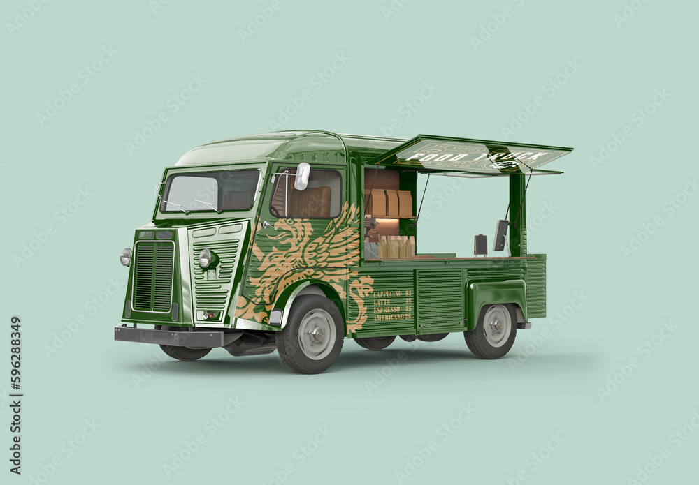 Opened Vintage Food Truck Mockup Stock Template Adobe Stock
