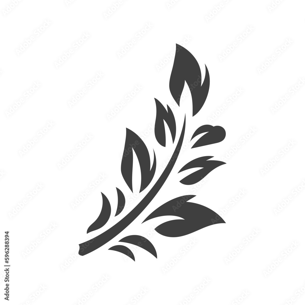 Tree branch leaves fire flame botanical camping vintage icon design monochrome vector illustration