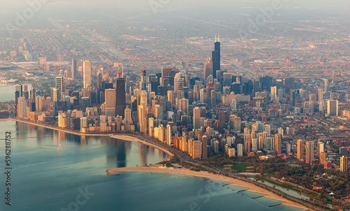 Fototapeta Naklejka Na Ścianę i Meble -  Overlook of the Chicago skyline on a Hazy Summer Day