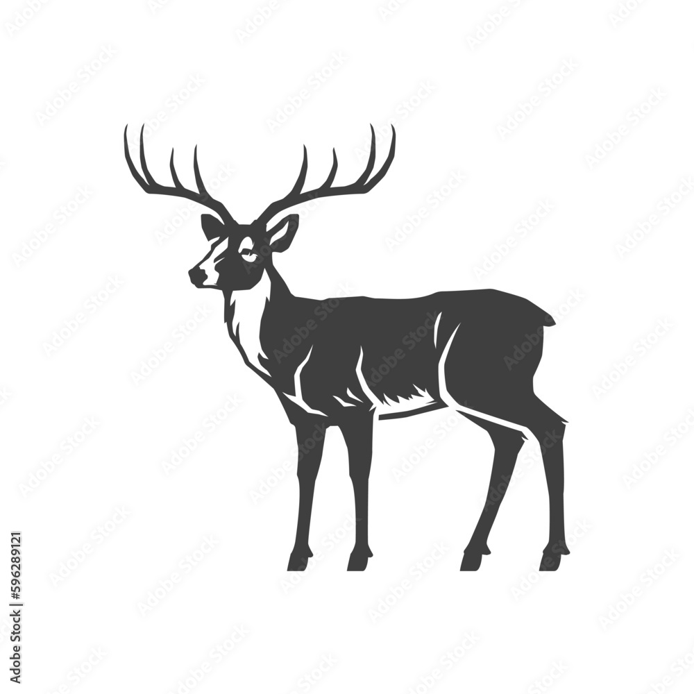 Horned deer mammal wild animal monochrome camping hunting vintage icon design template vector Horned deer mammal wild animal monochrome camping hunting vintage icon design template vector
