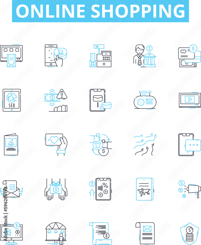 Online shopping vector line icons set. Shopping, Online, E-commerce, Purchasing, Buy, Shopping-Cart, Marketplace illustration outline concept symbols and signs Online shopping vector line icons set. Shopping, Online, E-commerce, Purchasing, Buy, Shopping-Cart, Marketplace illustration outline concept symbols and signs