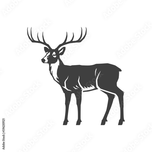 Horned deer mammal wild animal monochrome camping hunting vintage icon design template vector