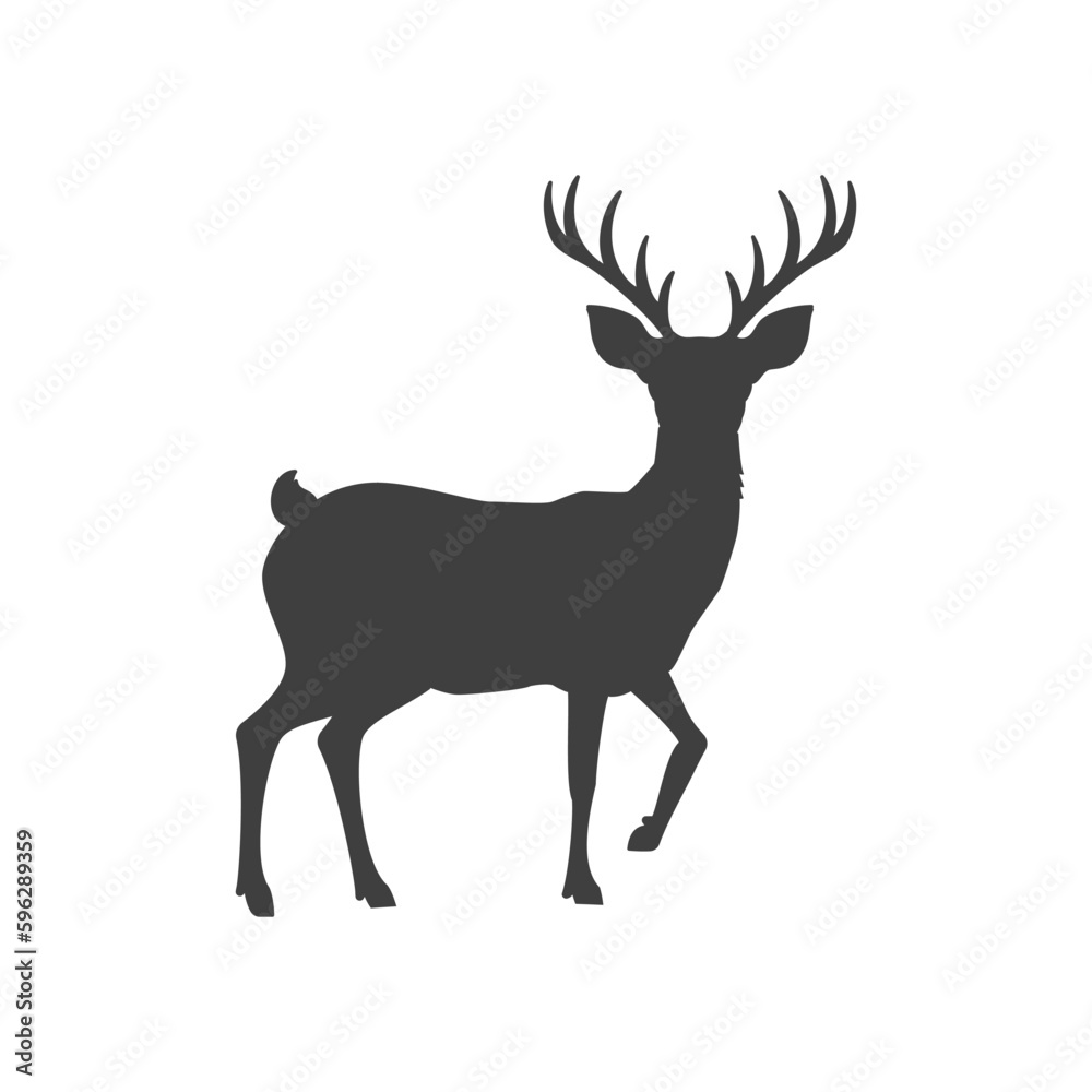 Obraz premium Deer horned black silhouette elegant reindeer monochrome vintage icon design vector illustration