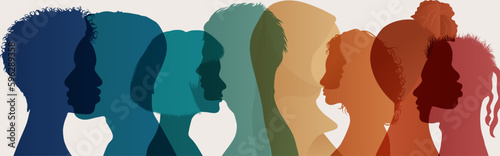 Silhouette profile group of men and women of diverse culture. Diversity multicultural and multiethnic people. Racial equality and anti-racism concept.Social inclusion.Inclusive. Friendship photo