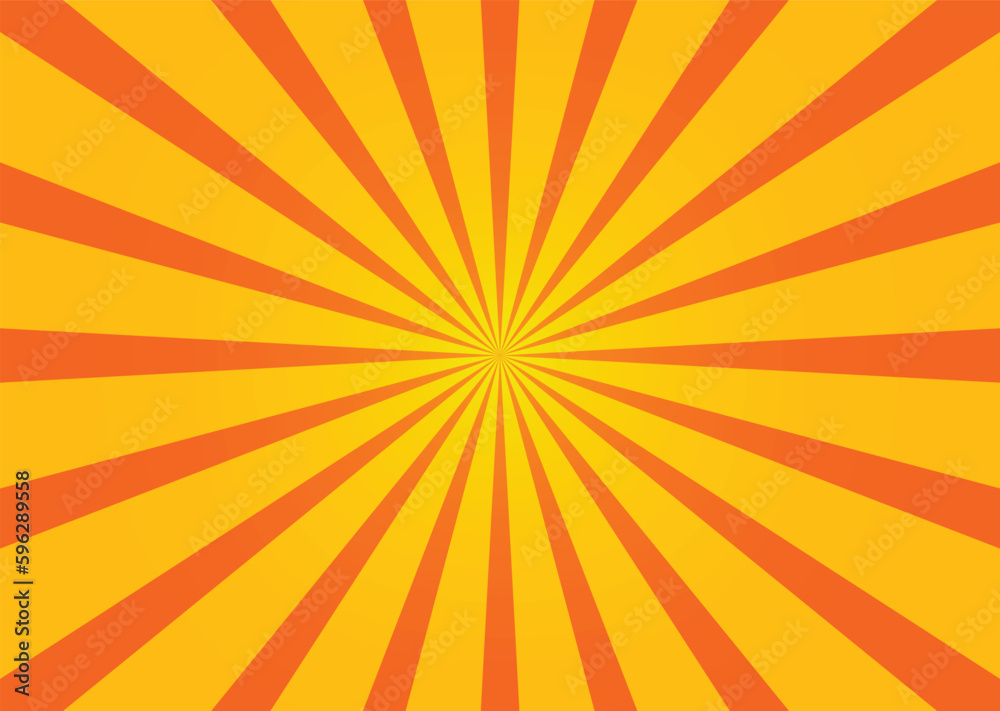 Obraz premium Orange Sunburst Pattern Background. Rays. Radial background. Summer Banner. Vector Illustration.