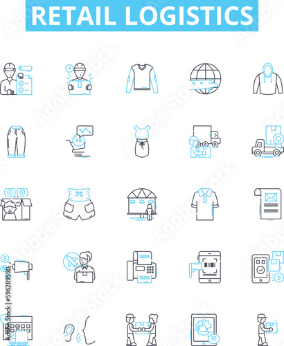 Retail logistics vector line icons set. Retail, Logistics, Procurement, Inventory, Fulfillment, Delivery, Distribution illustration outline concept symbols and signs