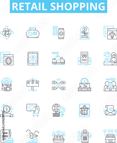 Retail shopping vector line icons set. Retail, Shopping, Store, Shopping Centre, Mall, Outlet, Shop illustration outline concept symbols and signs
