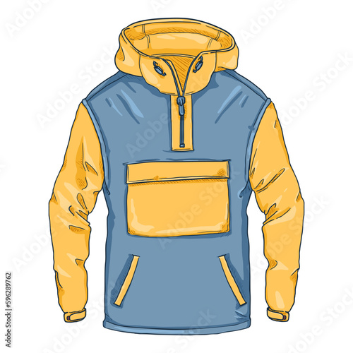 Vector Cartoon Blue and Yellow Anorak. Casual Rain Jacket