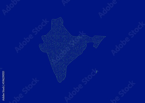 India map for technology or innovation or internet concepts. Minimalist country border filled with 1s and 0s. File is suitable for digital editing and prints of all sizes.