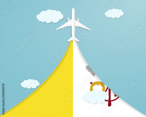 Travel to Vatican by flight, destination concept, paper cut vacation idea