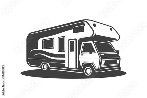 Camping automobile van RV summer travel journey transportation isometric vintage icon vector