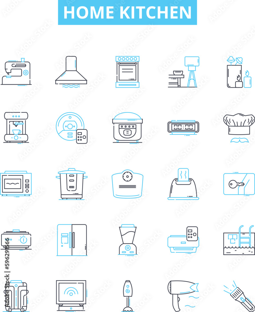 Home kitchen vector line icons set. Kitchen, Home, Cooking, Appliances, Countertop, Utensils, Oven illustration outline concept symbols and signs Home kitchen vector line icons set. Kitchen, Home, Cooking, Appliances, Countertop, Utensils, Oven illustration outline concept symbols and signs