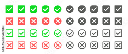 green and red circle and square check mark and cross icon set. Vector illustration checkmark icon set.