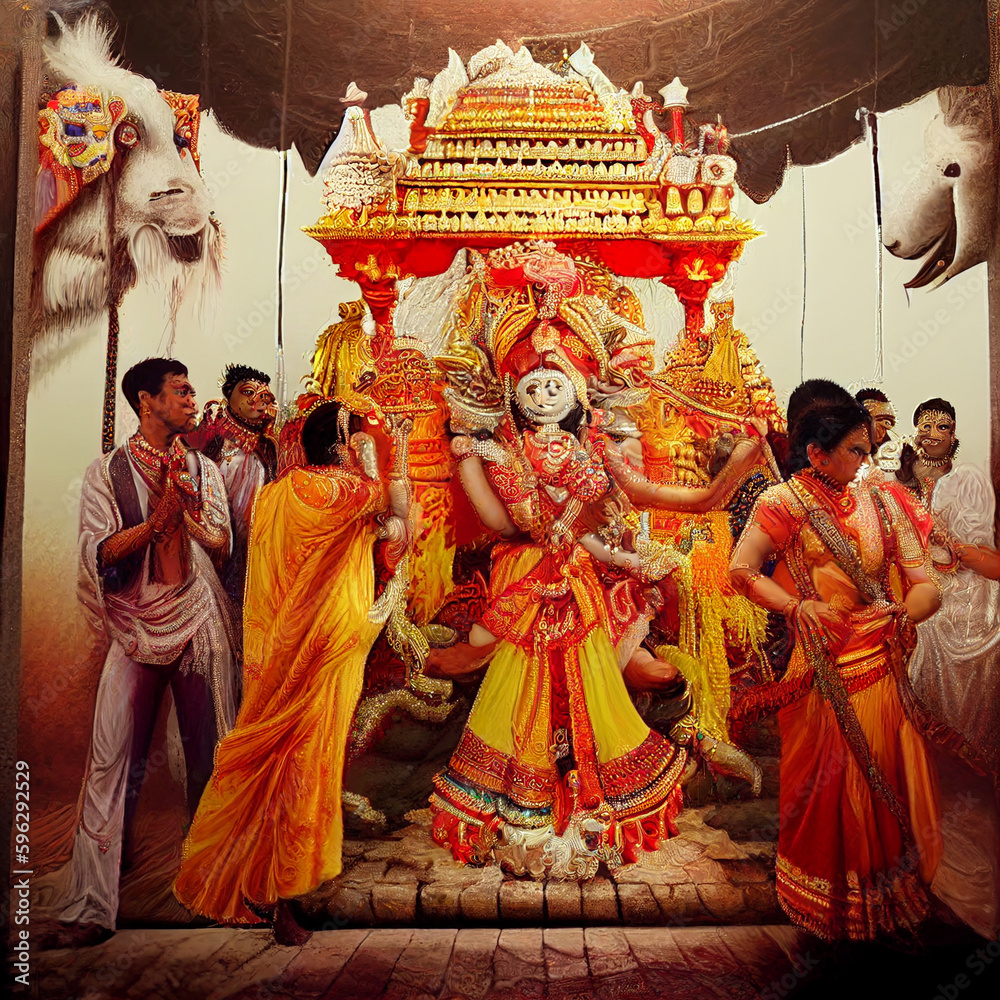 Goddess Durga in colorful illustration