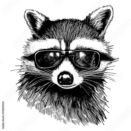funny raccoon wearing sunglasses sketch