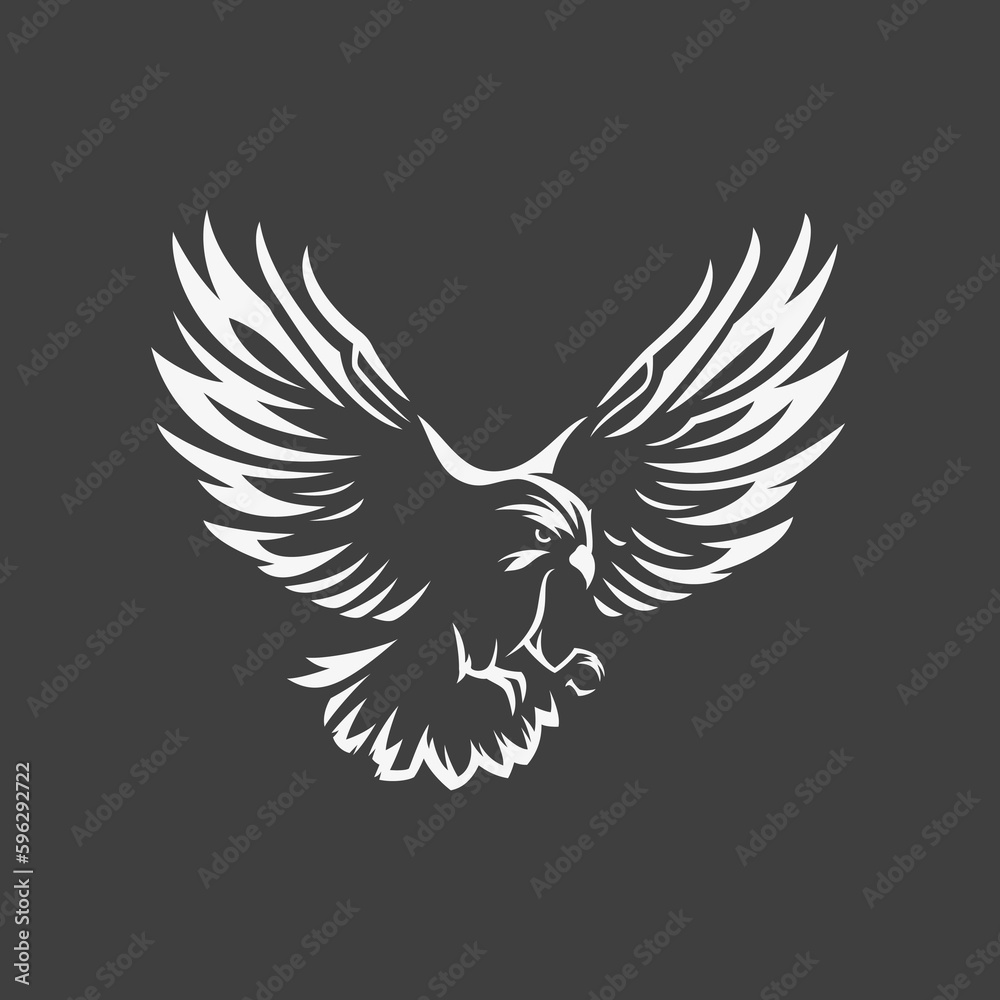Obraz premium Eagle flight with open wings hunting monochrome vintage t shirt print emblem design icon vector