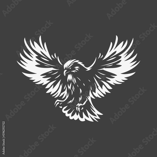Flying eagle falcon hawk with open wings freedom force t shirt print vintage icon design vector