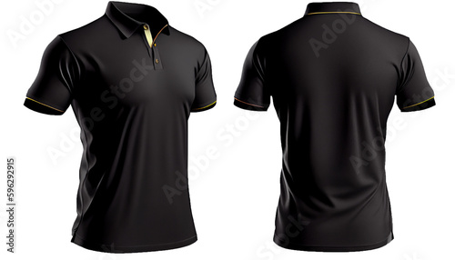 Polo shirt short Sleeve print mockup, 3d render, Black color Front and back, copy space