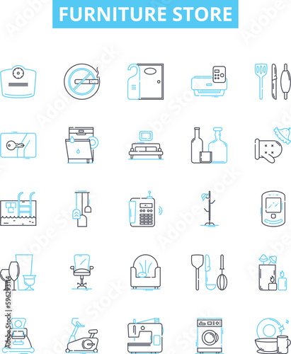 Furniture store vector line icons set. Furniture, Store, Sofa, Chair, Desk, Table, Cabinet illustration outline concept symbols and signs