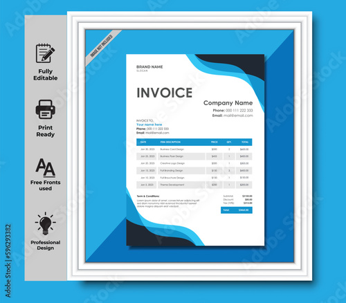 Minimal Corporate Business Invoice design template vector illustration bill form price invoice. Creative invoice template vector. business stationery design payment agreement design template
