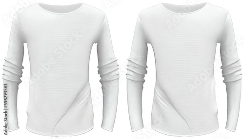Swea tshirt Long-sleeve Round neck Rib cuff and hem print mockup, 3d render, White color Front and back, copy space, Generative AI