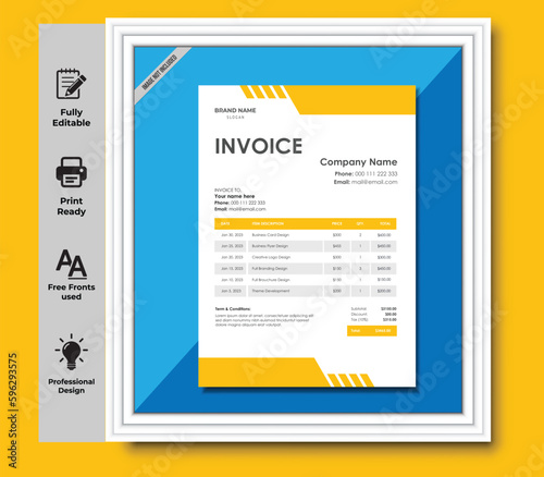 Minimal Corporate Business Invoice design template vector illustration bill form price invoice. Creative invoice template vector. business stationery design payment agreement design template
