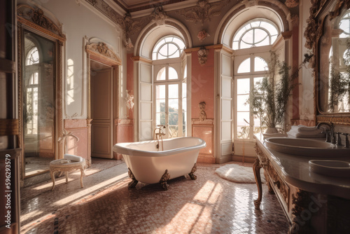 Interior of luxury bathroom, Baroque architecture, Generative AI © Eugen