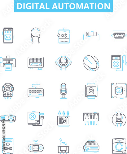 Digital automation vector line icons set. Digital, Automation, Robotics, AI, Machine-Learning, Objects, Control illustration outline concept symbols and signs
