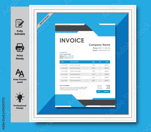 Minimal Corporate Business Invoice design template vector illustration bill form price invoice. Creative invoice template vector. business stationery design payment agreement design template
