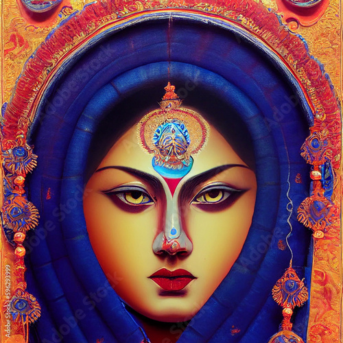 Goddess Durga in colorful illustration photo