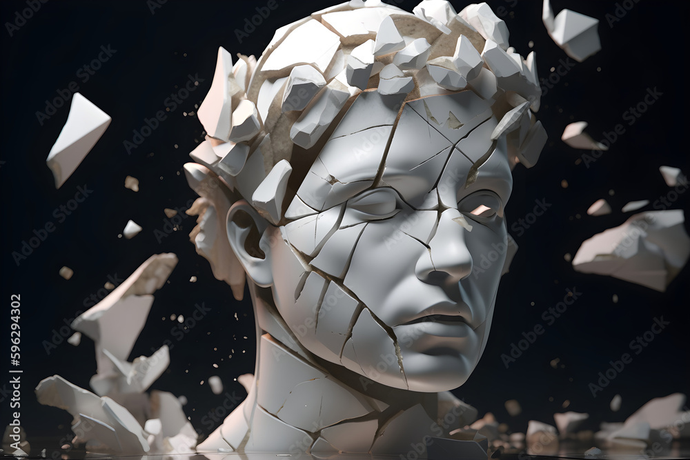 Shattered Grecian Statue Head, Symbolizing Emotional Turmoil and Memory ...