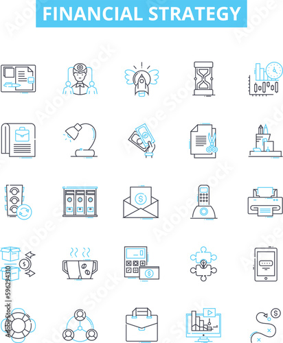 Financial strategy vector line icons set. Financial, Strategy, Investment, Planning, Budgeting, Forecasting, Analysis illustration outline concept symbols and signs