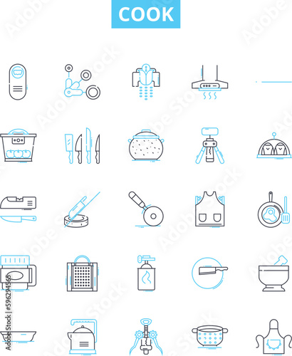 Cook vector line icons set. Clean, Prep, Chop, Mince, Slice, Dice, Julienne illustration outline concept symbols and signs