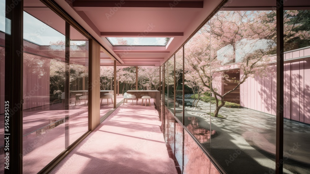 Transparent luxury house full of windows with pink and rose gold decor, so that you never feel closed in. Generative AI Technology Transparent luxury house full of windows with pink and rose gold decor, so that you never feel closed in. Generative AI Technology