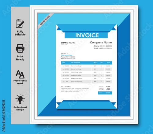 Minimal Corporate Business Invoice design template vector illustration bill form price invoice. Creative invoice template vector. business stationery design payment agreement design template
