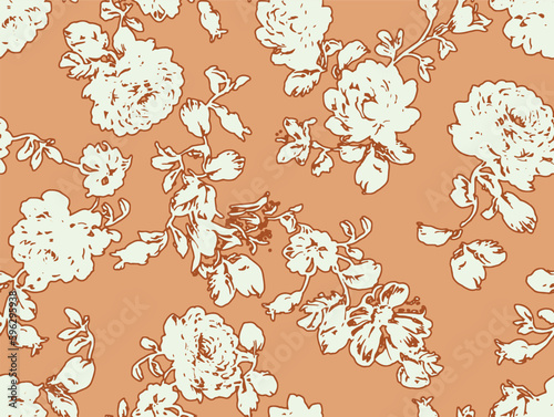 Gender neutral floral seamless vector background. Simple whimsical 2 tone pattern. Kids nursery wallpaper or scandi all over print.