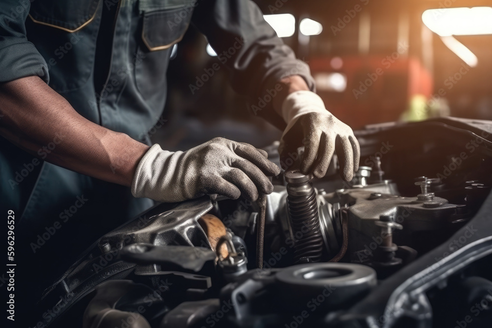 Auto mechanic working on car broken engine in mechanics service or garage Auto mechanic working on car broken engine in mechanics service or garage