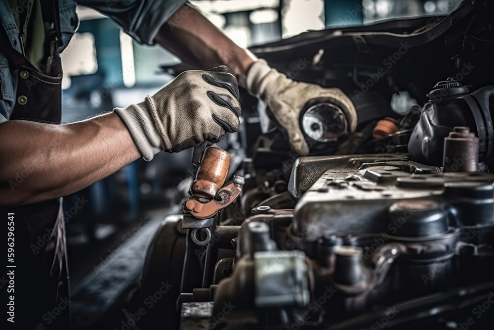 Auto mechanic working on car broken engine in mechanics service or garage Auto mechanic working on car broken engine in mechanics service or garage