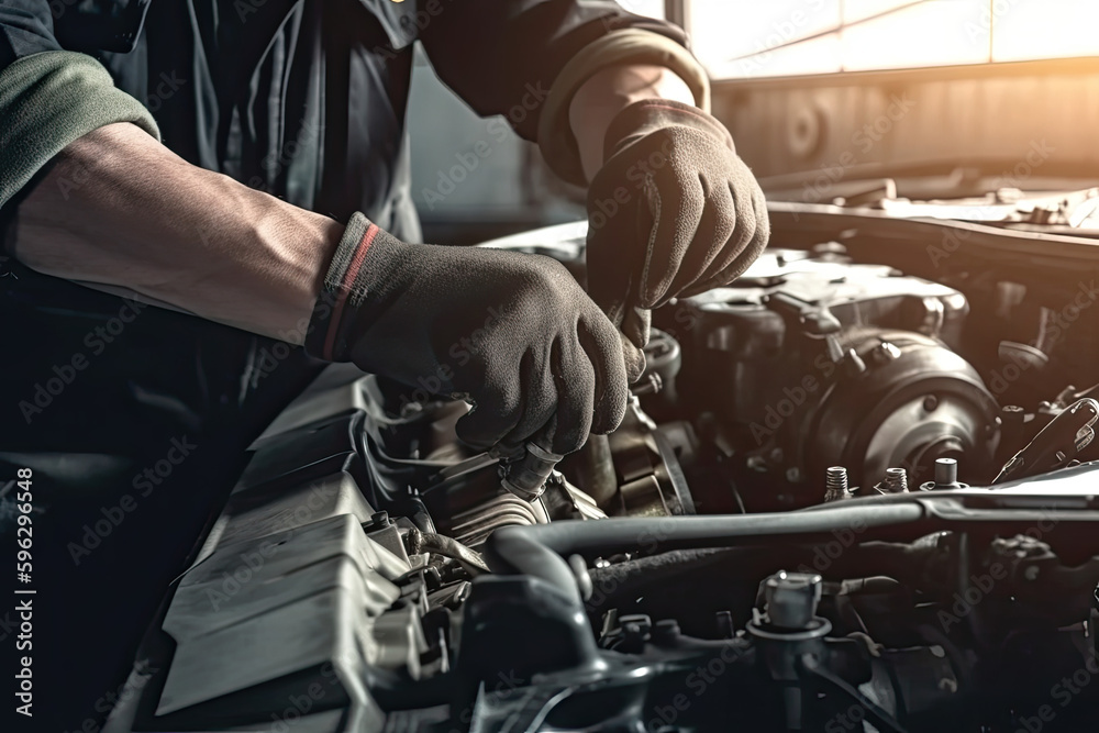 Auto mechanic working on car broken engine in mechanics service or garage Auto mechanic working on car broken engine in mechanics service or garage