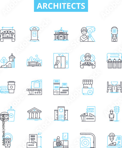 Architects vector line icons set. Design, Creativity, Vision, Blueprint, Structure, Planning, Detail-oriented illustration outline concept symbols and signs