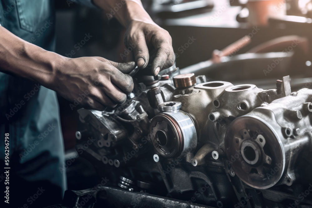 Auto mechanic working on car broken engine in mechanics service or garage Auto mechanic working on car broken engine in mechanics service or garage